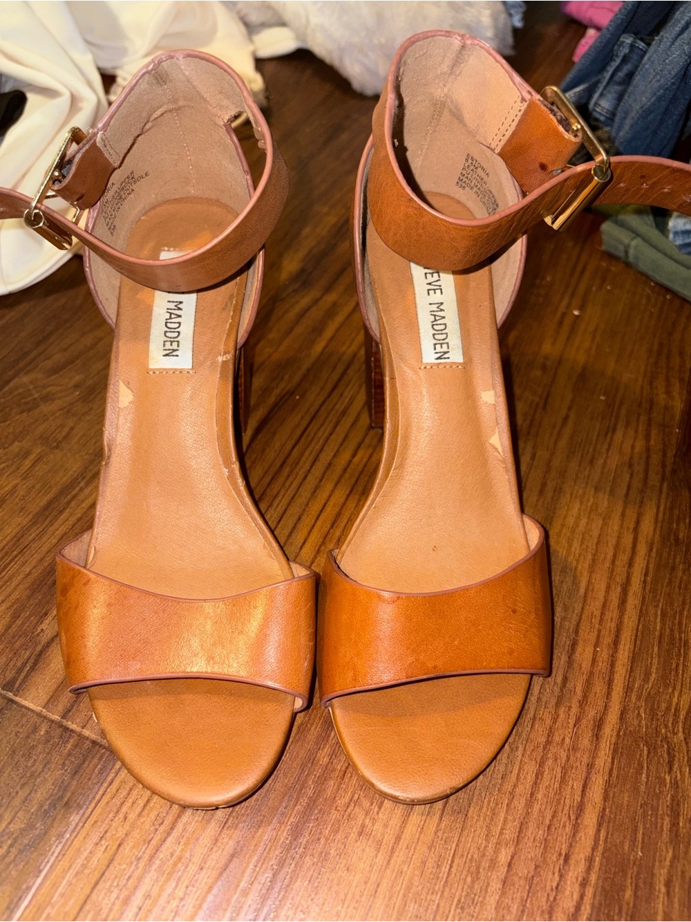 Steve Madden Brown Leather Open-Toe Ankle Strap Heels